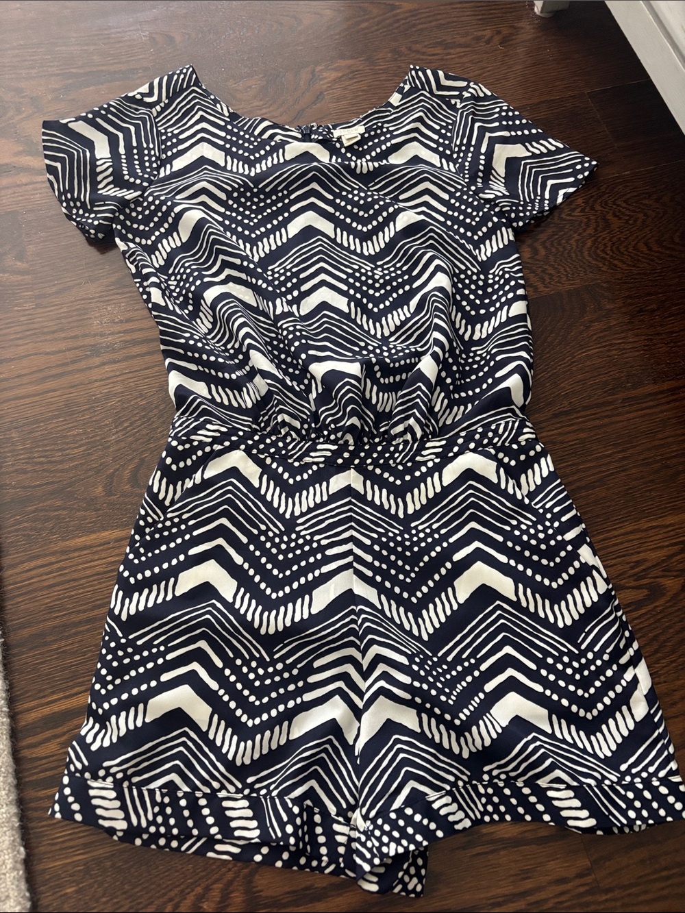 J. Crew Navy and White Patterned Dress